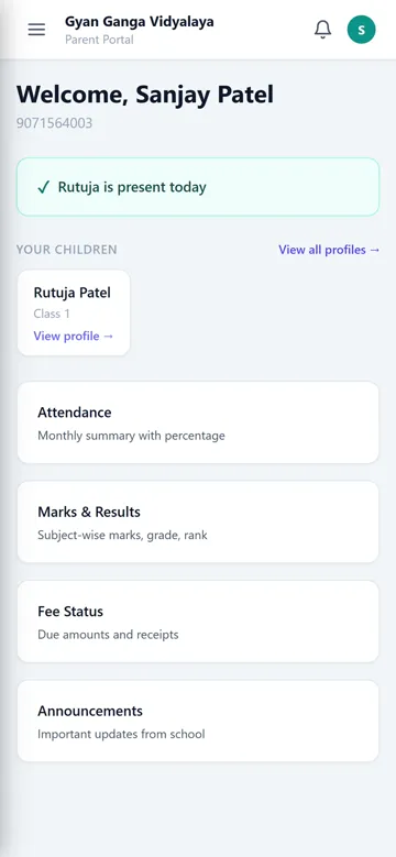 Parent app home screen